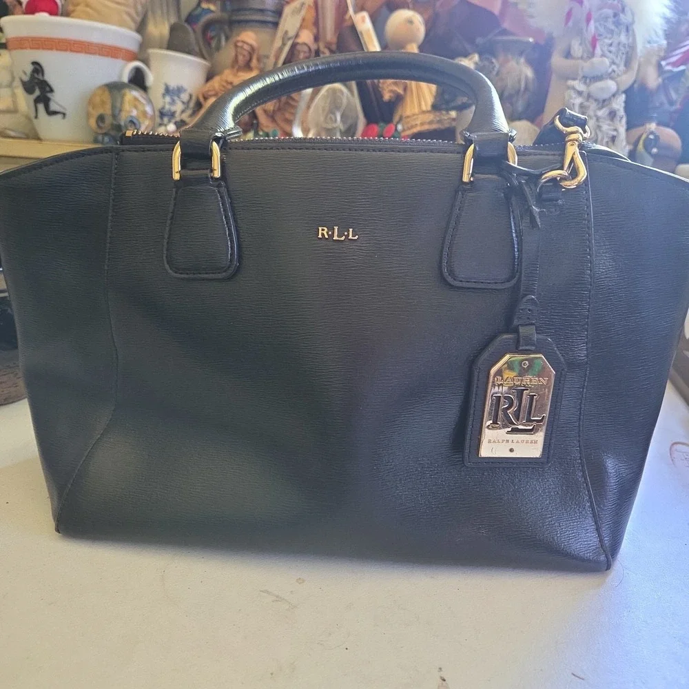 Lauren Ralph Lauren Newbury Black Patent Leather Double Handle Satchel Purse